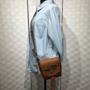 CatchFly Studios Boho Western Crossbody Purse Fringe Braided Tassel Rodeo